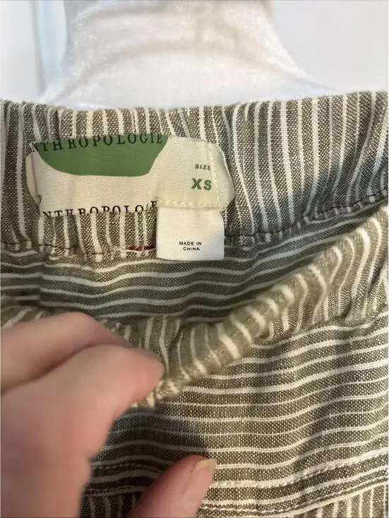 By Anthropologie Pants Womens XSmall Green Stripe 100% Linen Pull On Ankle Crop - Picture 5 of 16